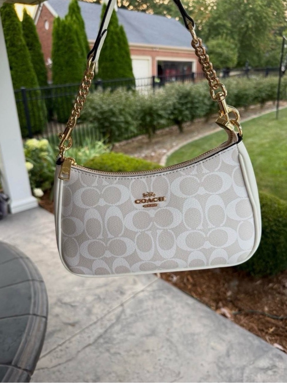 Coach Mini Shoulder Bag in Chalk and Gold